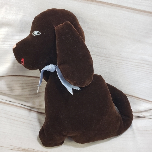Vintage Velvet Chocolate Lab Dog Plush Stuffed Toy Handmade 70s 10 Inch - Picture 9 of 9